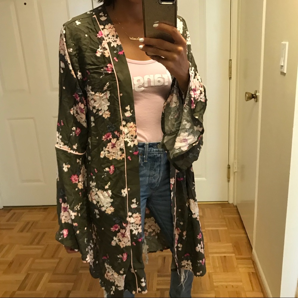 rue21 Floral Kimono in Army Green